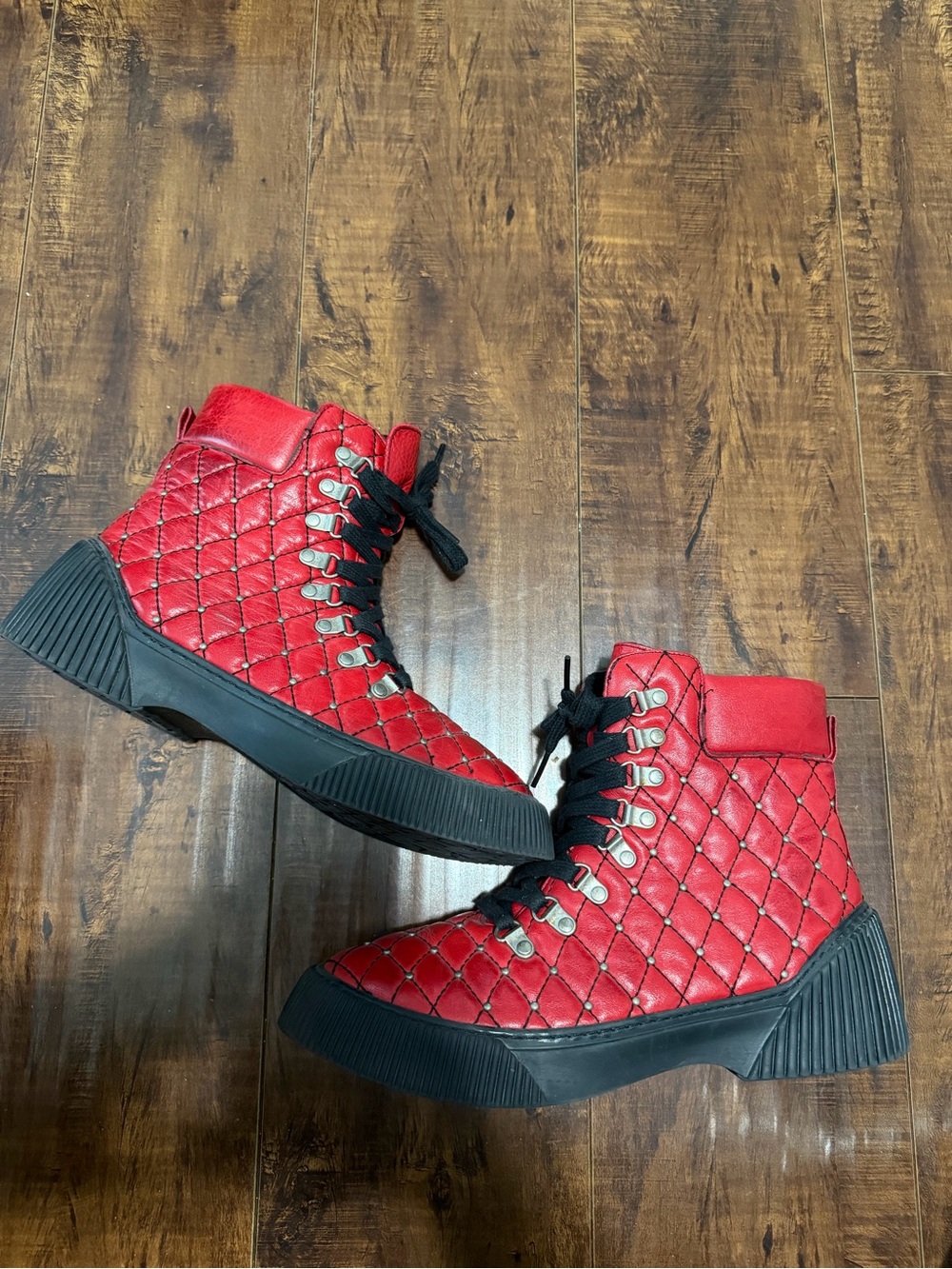 Red Quilted High-Top Sneakers